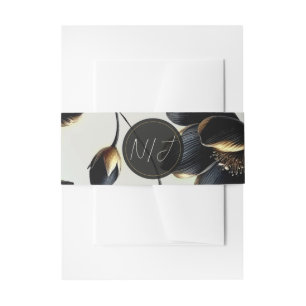 Bandeau De Faire-part Mariage floral noir et or Greige