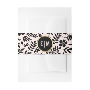 Bandeau De Faire-part Mariage floral noir rose vif