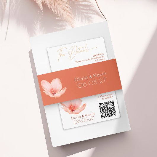 Bandeau De Faire-part Mariage floral or moderne orange solide