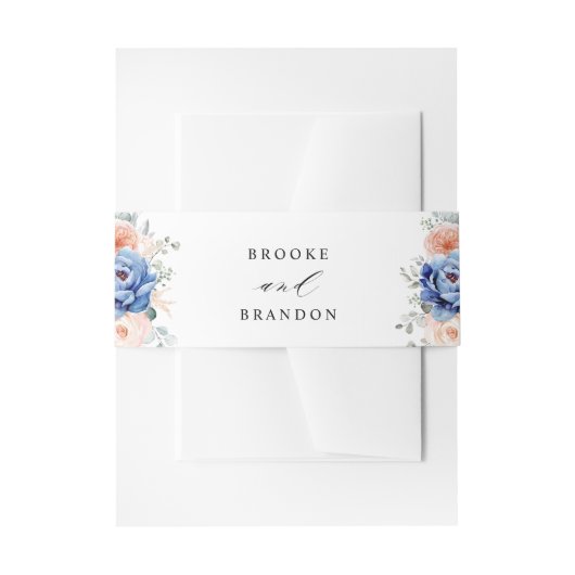 Bandeau De Faire-part Mariage floral rose bleu marine (Devant example)