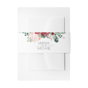 Bandeau De Faire-part Mariage floral rouge Bourgogne et rose pâle