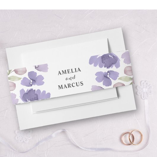 Bandeau De Faire-part Mariage floral rustique violet d'aquarelle