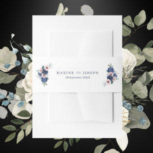 Bandeau De Faire-part Mariage géométrique floral bleu marine et blush