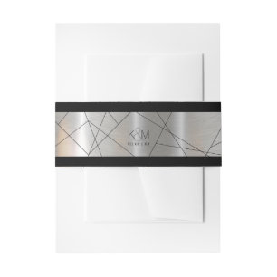 Bandeau De Faire-part Mariage Géométrique Métallique ID648 Argent/Noir
