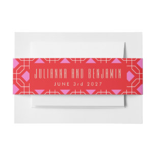 Bandeau De Faire-part Mariage géométrique moderne rouge et rose du milie