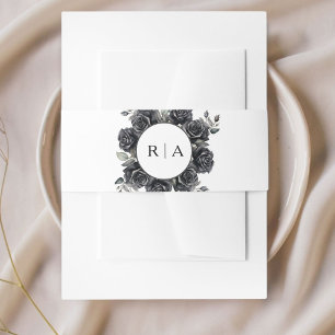 Bandeau De Faire-part Mariage gothique Fleurs noires Invitation Bande de