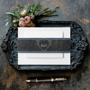 Bandeau De Faire-part Mariage gothique noir corbeau et roses noires bleu