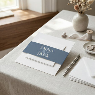 Bandeau De Faire-part Mariage minimaliste avec monogramme sérif bleu pou