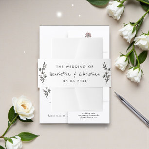 Bandeau De Faire-part Mariage minimaliste floral noir et blanc dessiné à