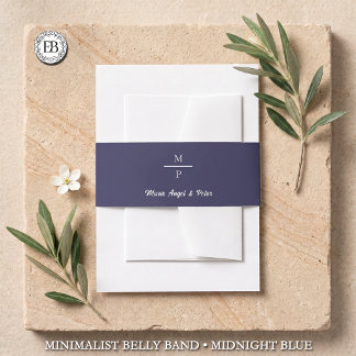 Bandeau De Faire-part Mariage Minimaliste Monogramme Bleu Nuit de Minuit