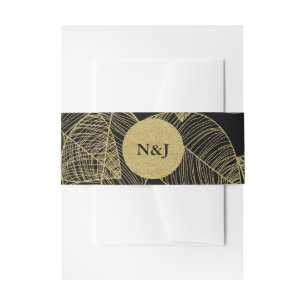 Bandeau De Faire-part Mariage Moderne de Feuilles Faux Noir & Or