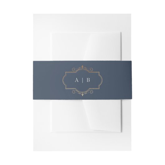 Bandeau De Faire-part mariage monogramme bleu marine classique en or crê (Devant example)