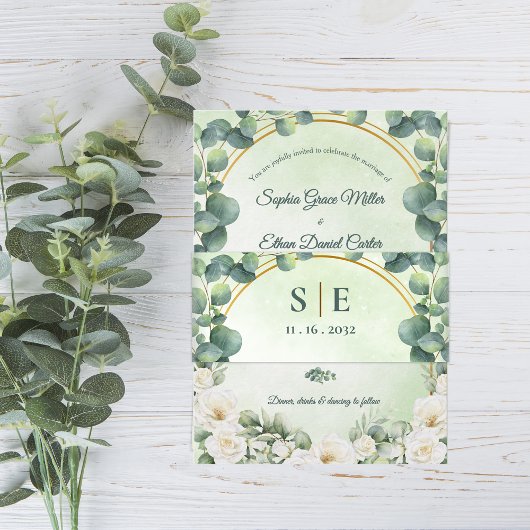 Bandeau De Faire-part Mariage Monogramme Botanique Eucalyptus Verdure