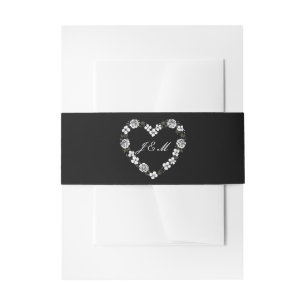 Bandeau De Faire-part Mariage monogramme cœur floral noir et blanc