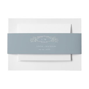Bandeau De Faire-part Mariage monogramme de la crête botanique bleu Dust