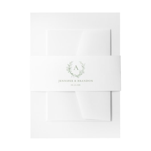 Bandeau De Faire-part Mariage Monogramme de Toile Vert Sage Classique (Devant example)