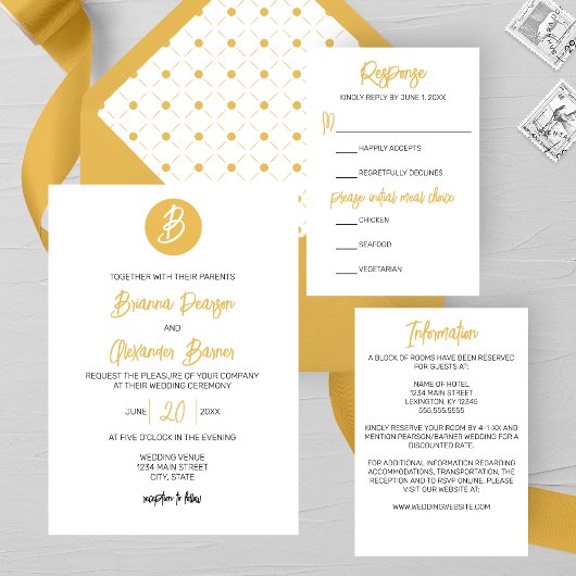 Bandeau De Faire-part Mariage Monogramme d'or solide