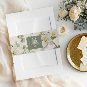 Bandeau De Faire-part Mariage Monogramme Fleur Blanche Sauge Verte