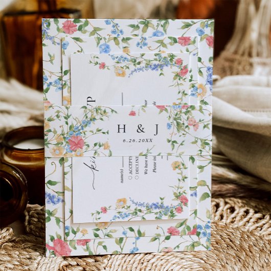Bandeau De Faire-part Mariage Monogramme Fleur Sauvage 
