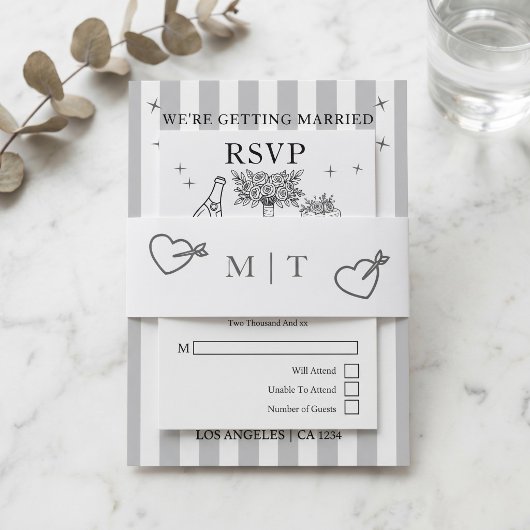 Bandeau De Faire-part Mariage Monogrammé Gris et Blanc