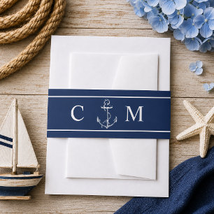Bandeau De Faire-part Mariage Monogramme Naval Ancre Blanche