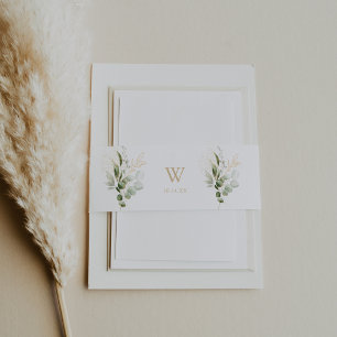 Bandeau De Faire-part Mariage Monogramme Or Eucalyptus Vert Sauge