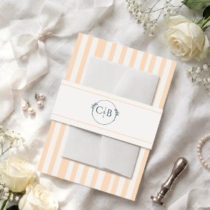 Bandeau De Faire-part Mariage Monogrammé rayé pêche et crème