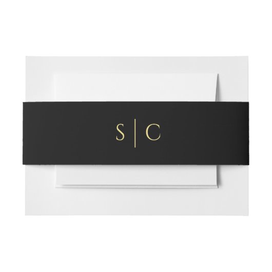 Bandeau De Faire-part Mariage monogramme simple en or noir (Devant Example)