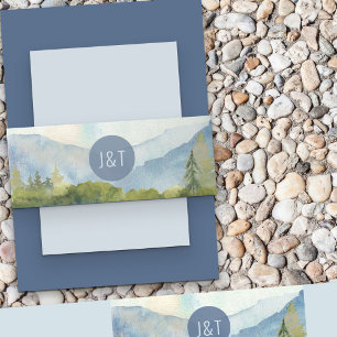 Bandeau De Faire-part Mariage montagnard bleu poussiéreux avec monogramm
