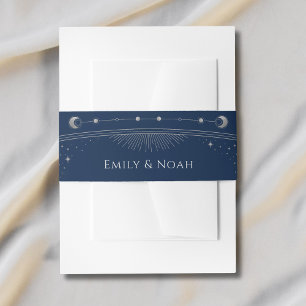 Bandeau De Faire-part Mariage mystique Bleu Argent Sun Moon Stars