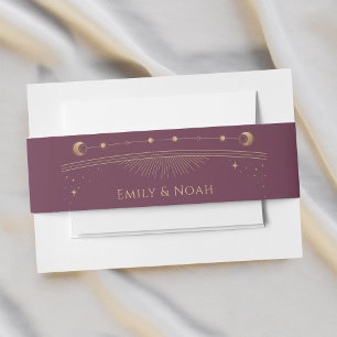 Bandeau De Faire-part Mariage mystique Plum Gold Sun Moon Stars