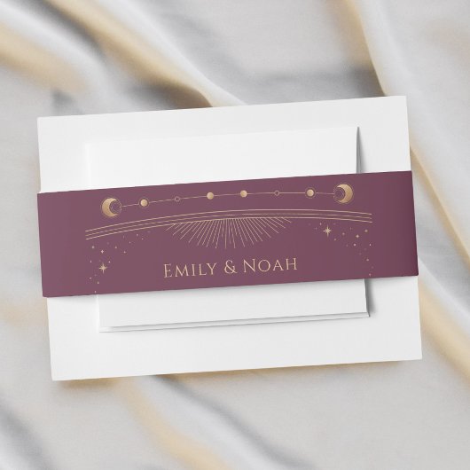 Bandeau De Faire-part Mariage mystique Plum Gold Sun Moon Stars