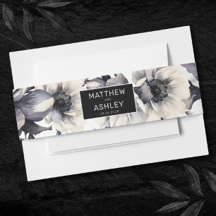 Bandeau De Faire-part Mariage noir floral élégant moderne