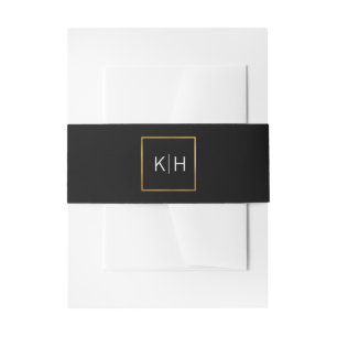 Bandeau De Faire-part Mariage noir Monogram Gold Foil personnalisé