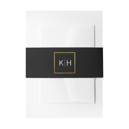 Bandeau De Faire-part Mariage noir Monogram Gold Foil personnalisé (Devant example)