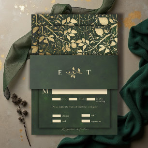 Bandeau De Faire-part Mariage Or de Feuillage de Chasse Vert Forêt Encha