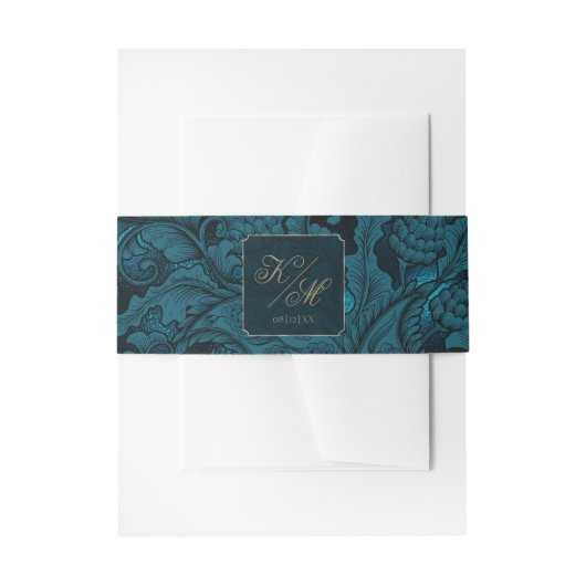 Bandeau De Faire-part Mariage Paisley officiel Dark Turquoise ID767 (Devant example)