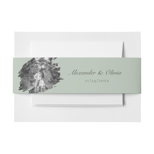 Bandeau De Faire-part Mariage photo moderne Brushstroke | Vert sage (Devant Example)