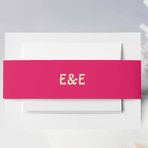 Bandeau De Faire-part Mariage Rétro Rose Chaud Monogrammé
