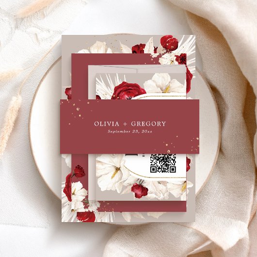 Bandeau De Faire-part Mariage rouge rubis