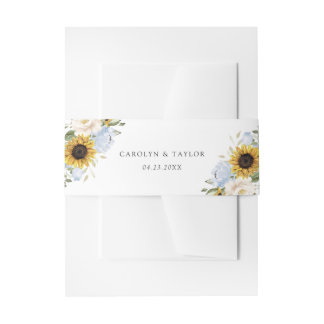 Bandeau De Faire-part Mariage Rustique Floral Bleu Poussiéreux Tournesol