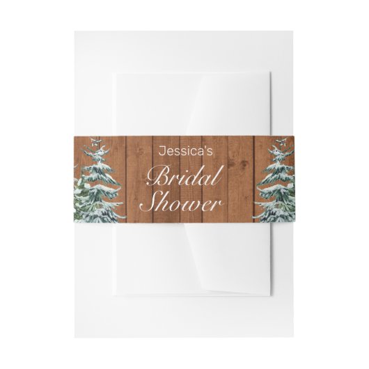 Bandeau De Faire-part Mariage sous la neige dans un bois de pins & Pays (Devant example)