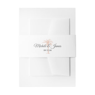 Bandeau De Faire-part Mariage sur la plage avec palmier en gris charbon 