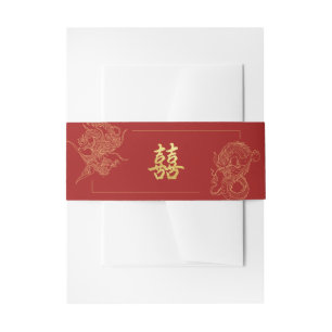 Bandeau De Faire-part Mariage Traditionnel Chinois Rouge Dragon Phénix