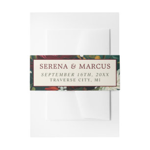 Bandeau De Faire-part Mariage Turquoise floral peint bleu foncé bordeaux