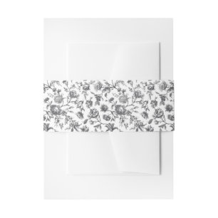 Bandeau De Faire-part Mariage Vintage en toile de fleurs noir et blanc