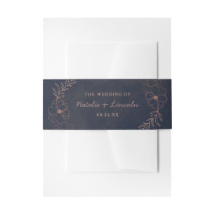 Bandeau De Faire-part Marine Bleu et Rose Gold Foil Rustique Mariage Mon