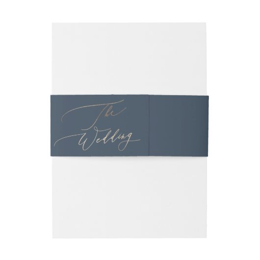 Bandeau De Faire-part Marine Bleue Classique Or Calligraphie Le Mariage
