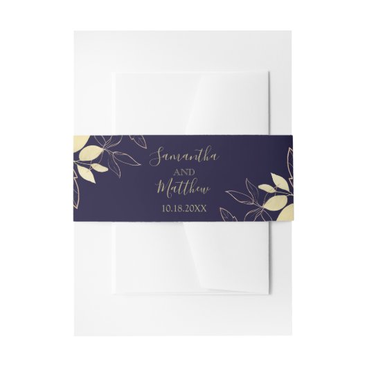 Bandeau De Faire-part Marine Blue & Gold Modern Foliing Mariage (Devant example)