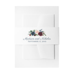 Bandeau De Faire-part Marine Marsala Floral Mariage Enveloppe Belly Band